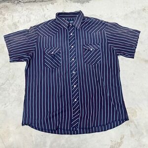 Wrangler Western Shirts Mens Short Sleeve Striped Pearl Snap Size XLT